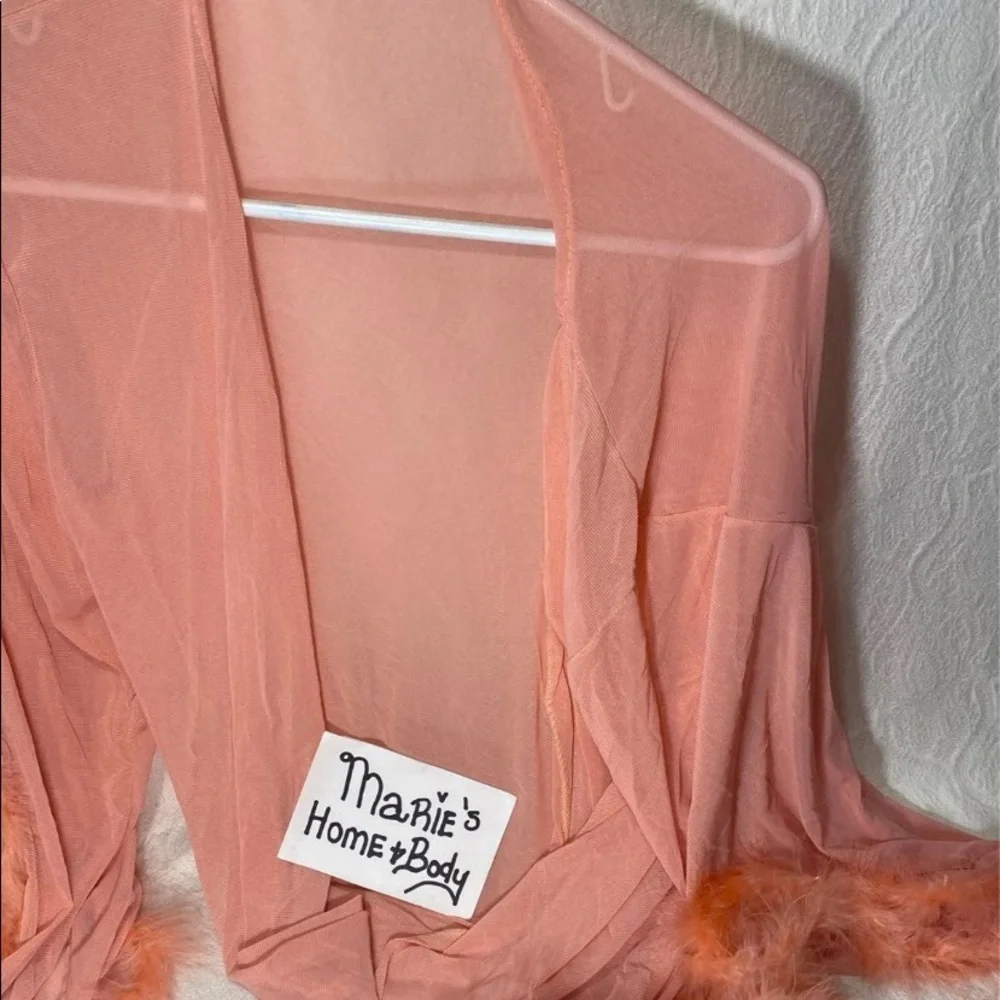 Women’s pink feather bathrobe sugar baby robe sleeper sexy lingerie cover up new - Picture 5 of 6